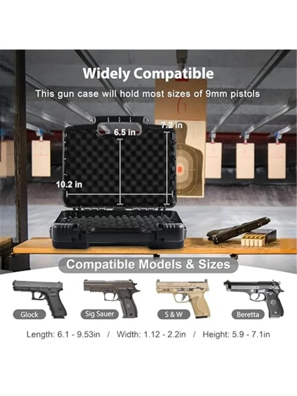 9mm Gun Case Lockable, TSA Approved Firearm Travel Case with 1 TSA Lock